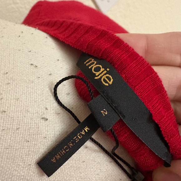 MAJE Manuello lace-up mock-neck stretch-knit jumper Wool Blend Top Sz 2 US M - Picture 8 of 12